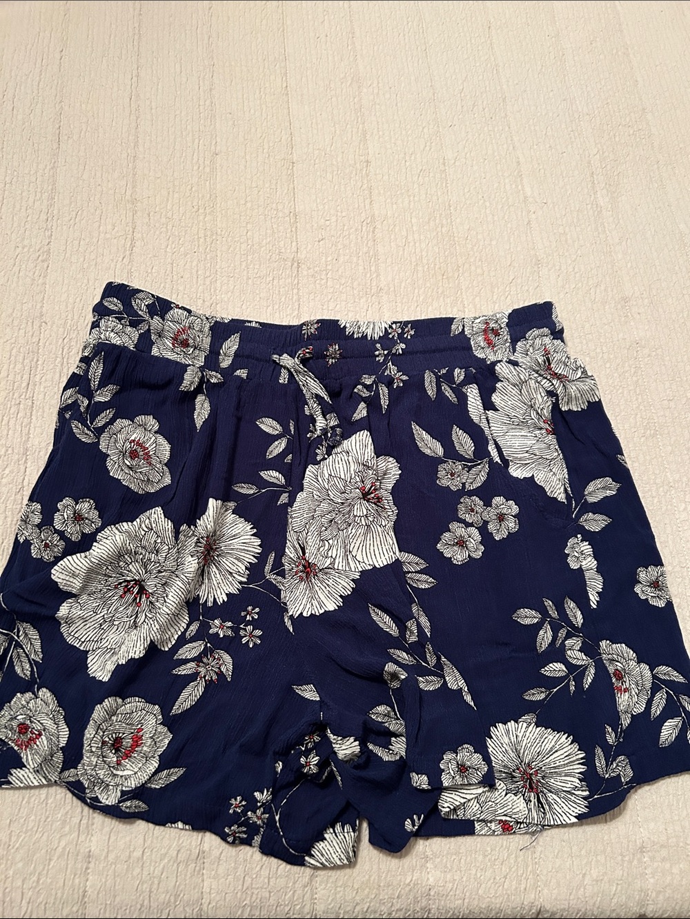 Women’s Navy Floral Drawstring Shorts